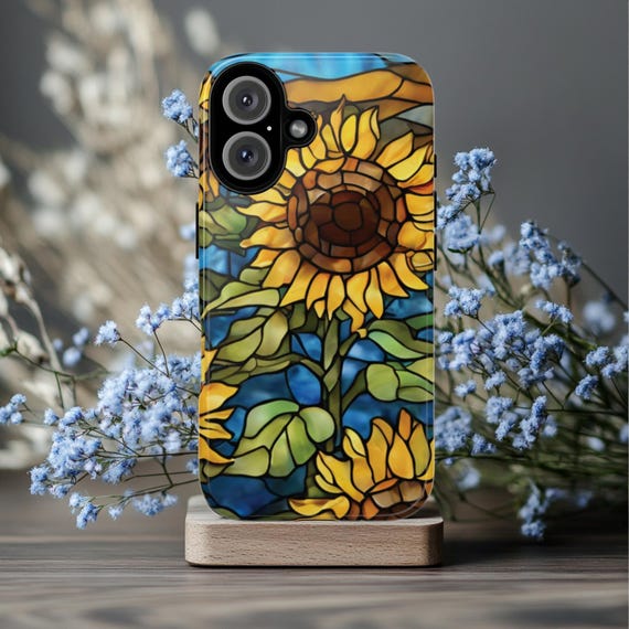 Sunflower Phone Case, Stained Glass Phone Case, Fits iPhone, Samsung Galaxy, Google Pixel Models, Nature Phone Case,  Flower Phone Case