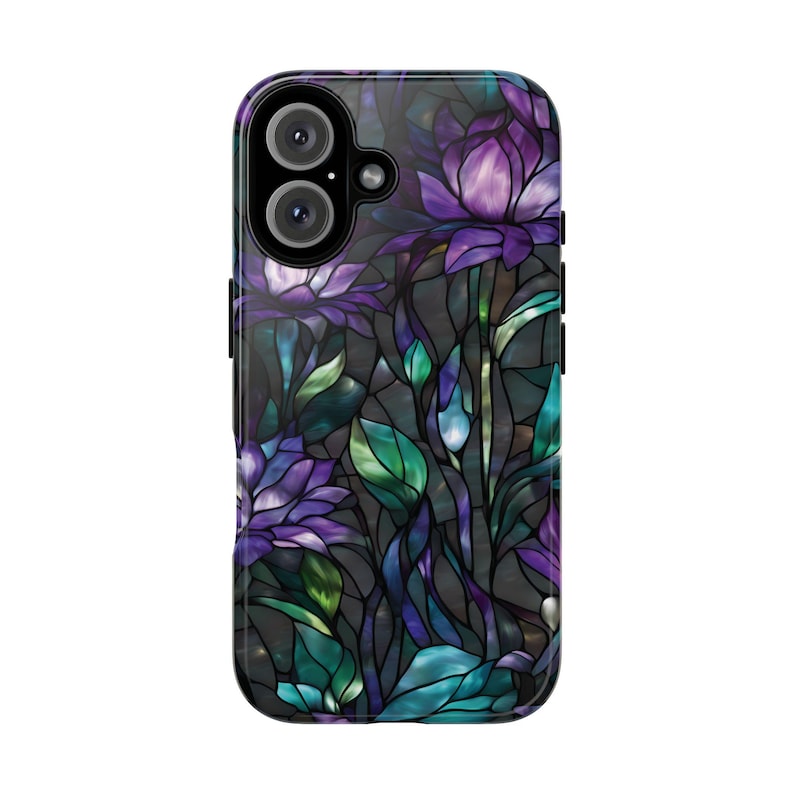 Stained Glass Purple Floral Tough Phone Case: Fits iPhone, Galaxy, Pixel image 9