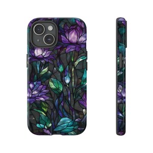 Stained Glass Purple Floral Tough Phone Case: Fits iPhone, Galaxy, Pixel image 8