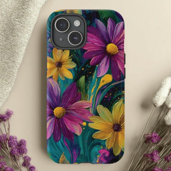 Vibrant Floral Tough Phone Case: Fits iPhone, Galaxy, Pixel