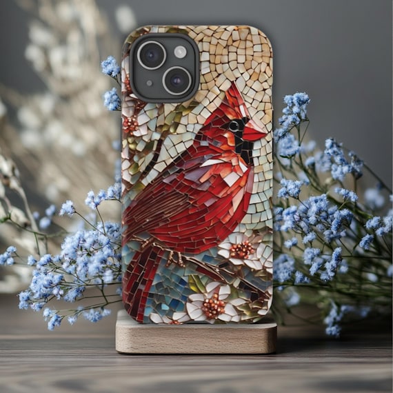 Cardinal Phone Case, Fits iPhone Samsung Galaxy Models, Bird Phone Case, Nature Phone Case, Mosaic Phone Case, Spring Phone Case, Tough Case