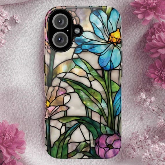 Stained Glass Flower Tough Phone Case: Fits iPhone, Galaxy, Pixel