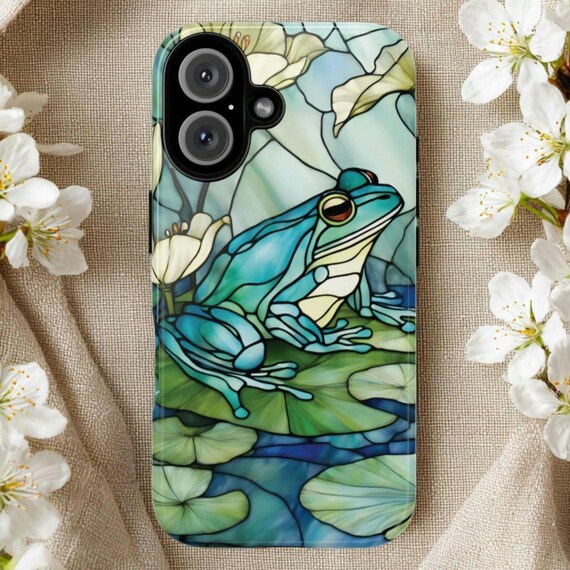 Stained Glass Frog & Lily Pad Tough Phone Case, Fits iPhone, Galaxy, Pixel