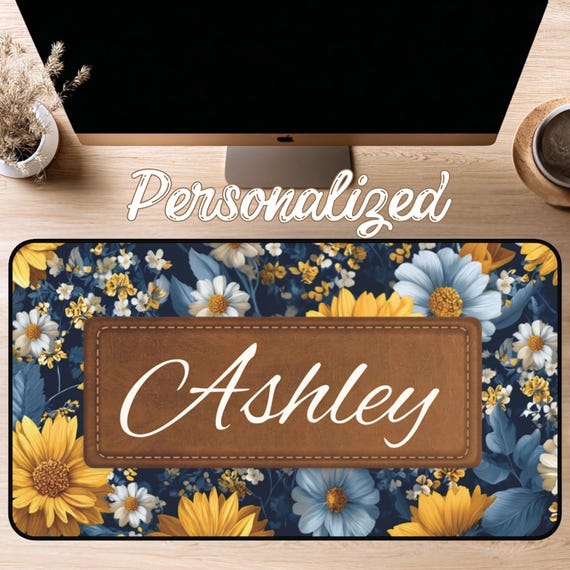 Personalized Floral Desk Mat: 12x18, 12x22, 16x32