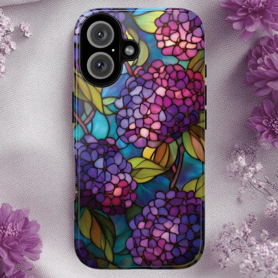 Stained Glass Hydrangea Tough Phone Case: Fits iPhone, Galaxy, Pixel