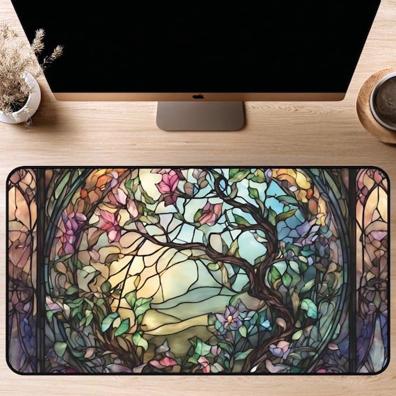 Stained Glass Tree Desk Mat, Tree Mouse Pad, Office Decor, Desk Decor,  Pretty Desk Mat, Gift for Nature Lover, Large Mouse Pad, 3 Sizes