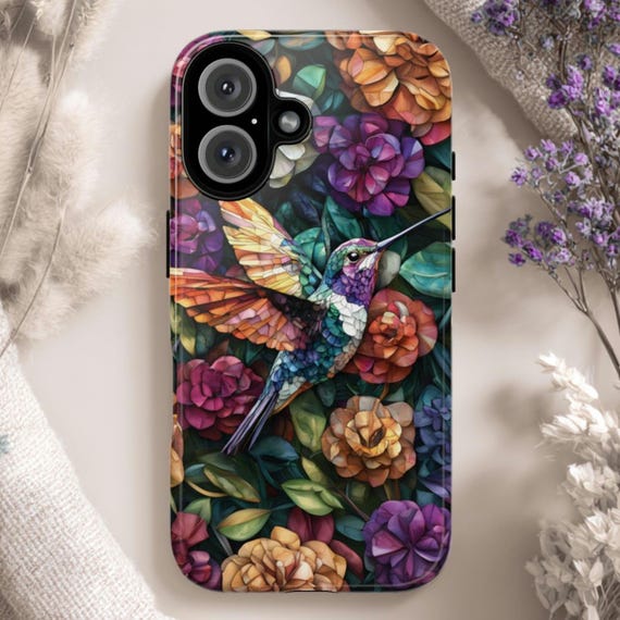 Hummingbird Floral Tough Phone Case: Fits iPhone, Galaxy, Pixel