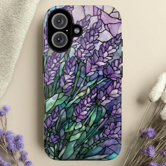 Stained Glass Lavender Tough Phone Case: Fits iPhone, Galaxy, Pixel