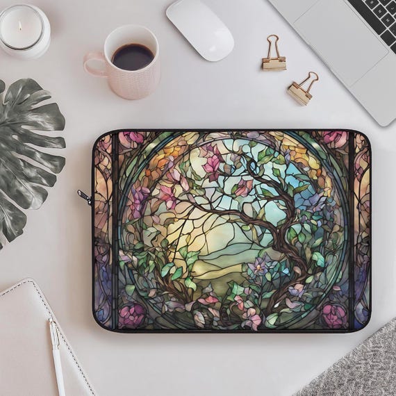 Tree Laptop Sleeve, Case for Macbook iPad, Feminine, Stained Glass Design, Laptop Cover, Back to School, Gift for Her, 12" 13" 15"