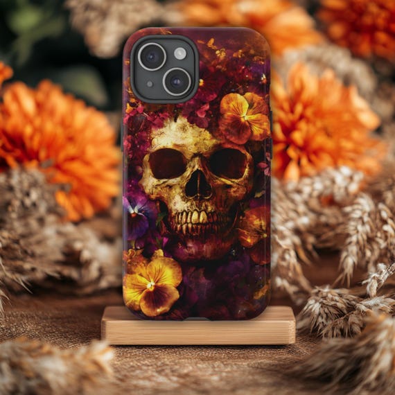 Skull Phone Case, Fits iPhone, Samsung Galaxy & Google Pixel Models, Floral Phone Case, Tough Phone Case, Pretty Goth Phone Case, Earthy