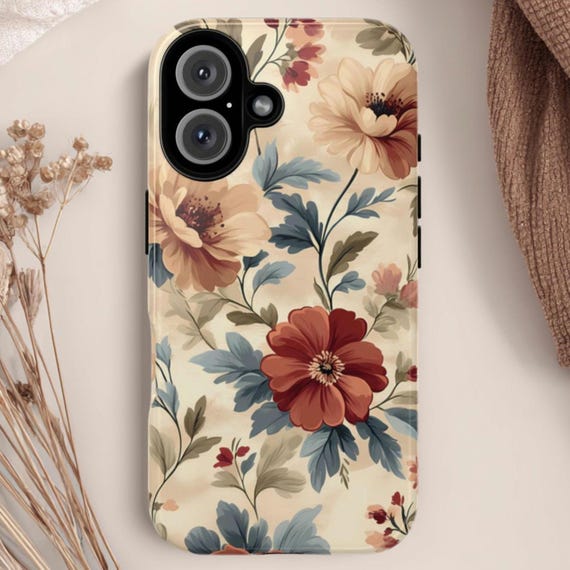 Vintage Style Floral Tough Phone Case: Fits iPhone, Galaxy, Pixel