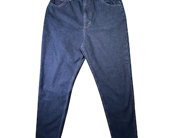 Jeans Riders de talle alto y corte ajustado, estilo mom jeans, lavado oscuro, talla 14 M, azul, estilo retro streetwear.