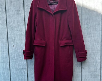 Lands End Women's Burgundy Wool Blend Coat Size 10 Full Length Winter Outerwear