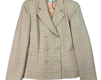 Ann Taylor Wool Double Breasted Windowpane Plaid Blazer Jacket Sz 4 VTG USA Made