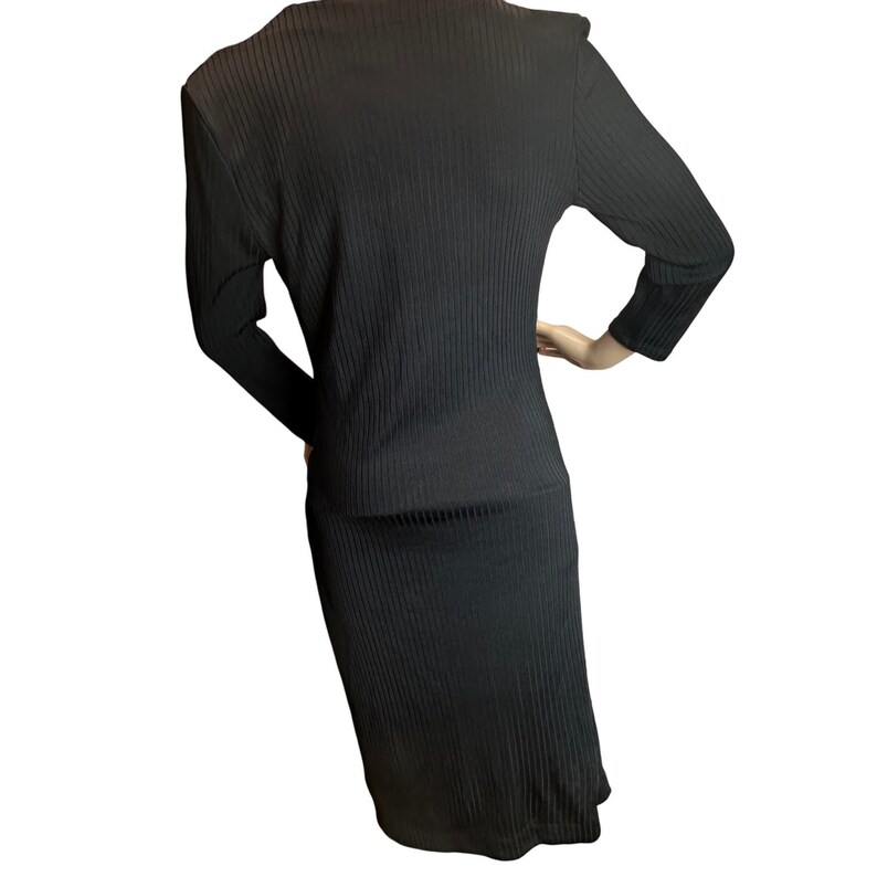 Free People Liten Svart Klänning Ribbad Stickad Twist Framtill Sidosprund Midi Storlek XS bild 7