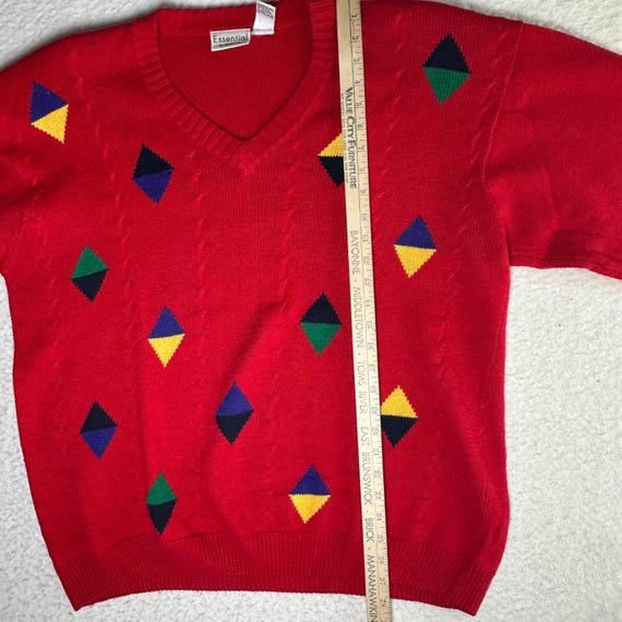 Essential Elements Vintage Red V-Neck Geometric D… - image 4
