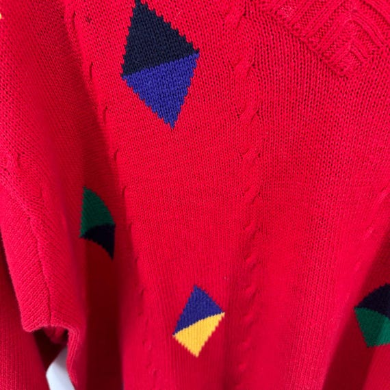 Essential Elements Vintage Red V-Neck Geometric D… - image 10