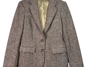 J. Putnam Harris Tweed Blazer Wool Check Jacket Vintage Academia Size 8 Brown