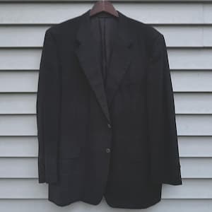 VTG Hickey Freeman Collection Mens 44 REG Navy Plaid Silk Wool Blazer Suit Coat