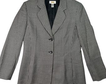 Talbots Blazer Wool Houndstooth Black White Academic Career Preppy VTG Size 6