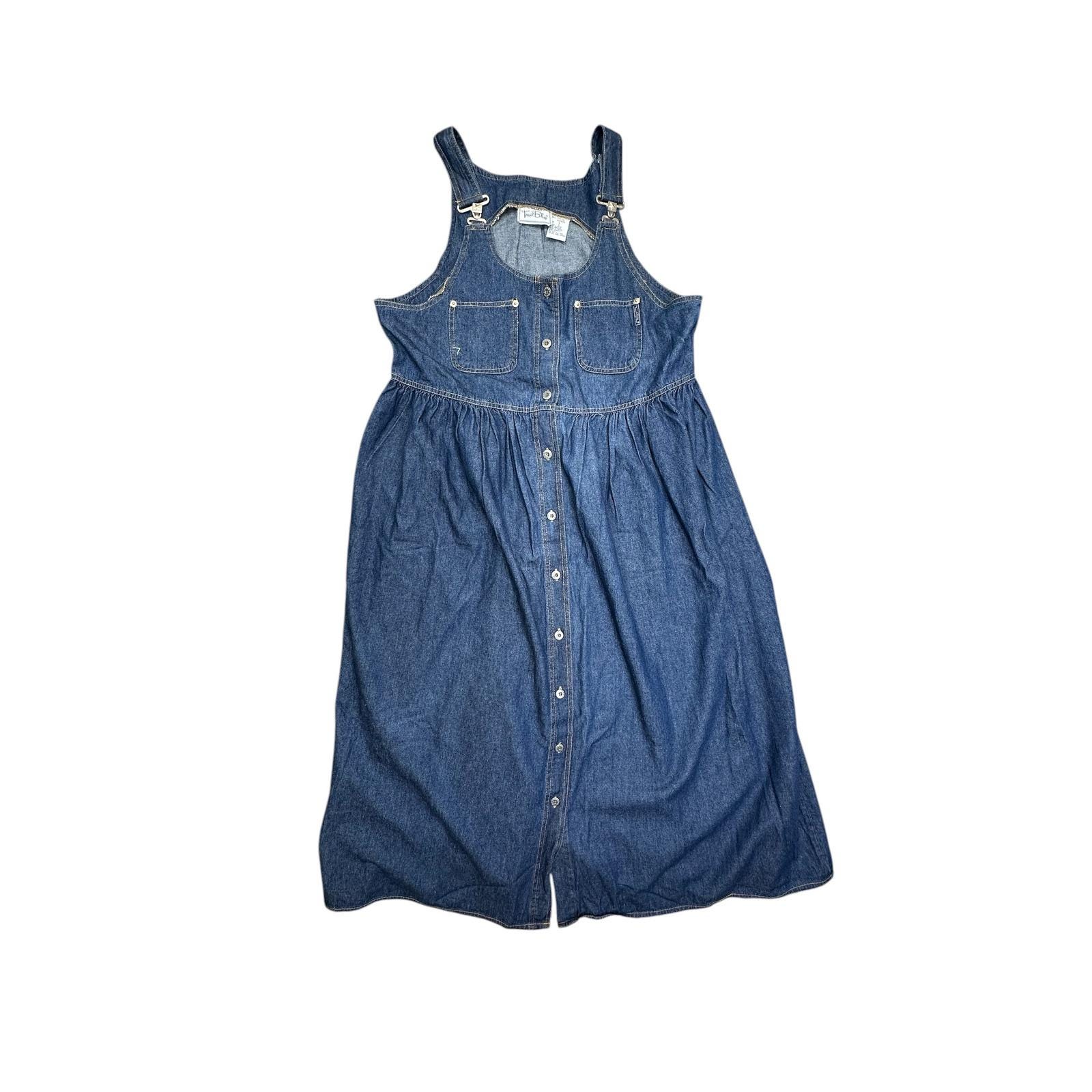 90s fashion denim dress Retro 90s blue denim buttons down sleeveless maxi dress – Mellina Vintage main image 1