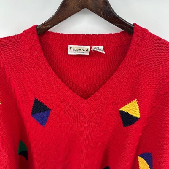 Essential Elements Vintage Red V-Neck Geometric D… - image 7