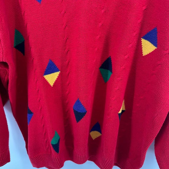 Essential Elements Vintage Red V-Neck Geometric D… - image 9