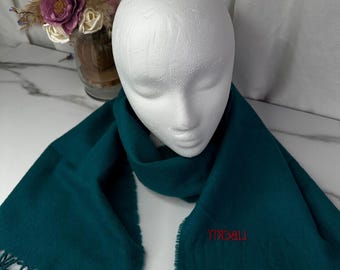 Liberty Of London 100 Wool Scarf Teal Red Embroidered Fringe Made in Scotland