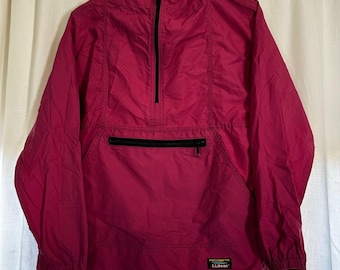 VTG LL Bean 90-tals magenta nylon anorakjacka med halv dragkedja damstorlek M vindjacka