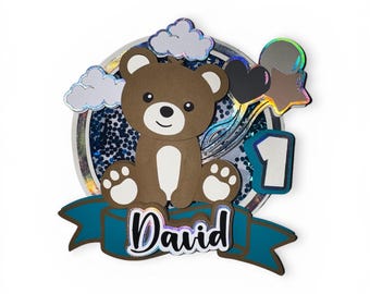 Teddy Bear Birthday Cake Topper, Personalized Shaker Name, Baby Shower Decoration