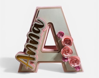 Personalized Floral Letter Decor, 3D Paper Flower Centerpiece, Birthday Bridal Baby Shower
