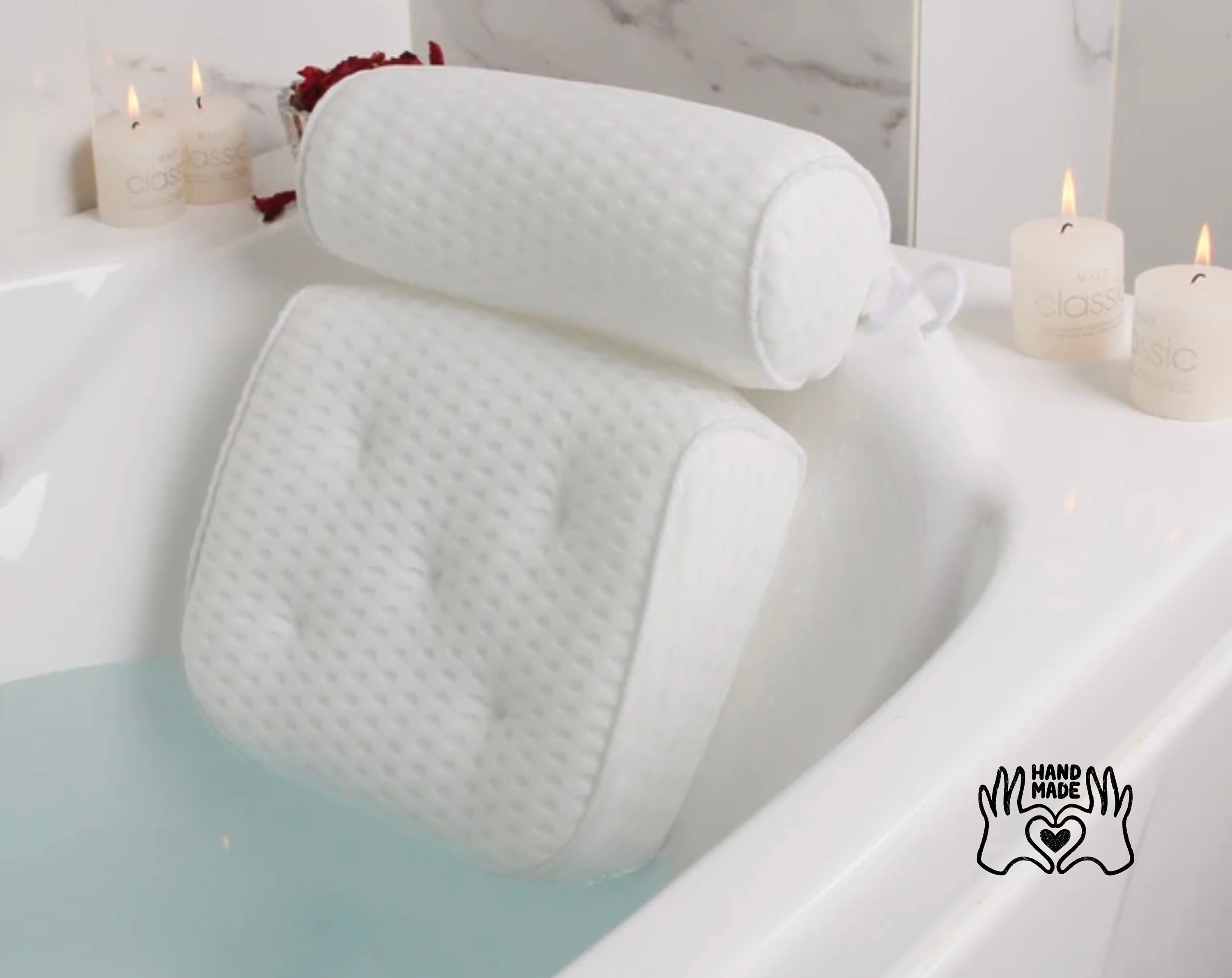 Water Resistand Bath Bathtub Pillow with Suction Cups + Back Body Bath  Brush Set 