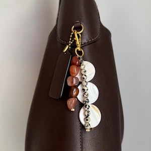 Paloma Bag Charm | Handmade Gemstone & Shell Purse Charm | Dalmatian Jasper  Carnelian Beaded Charm | Boho Bag Accessory