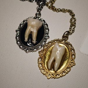 Real human tooth necklace, Cameo charm necklace, real bone jewelry, gothic necklace, unique goth jewelry, oddities