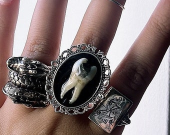 Real Human Tooth Cameo Ring, Gothic Oddities Jewelry