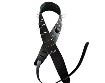 Studded Guitar Strap, Black Leather Guitar Strap, Personalized, Punk, Gothic, Black Metal