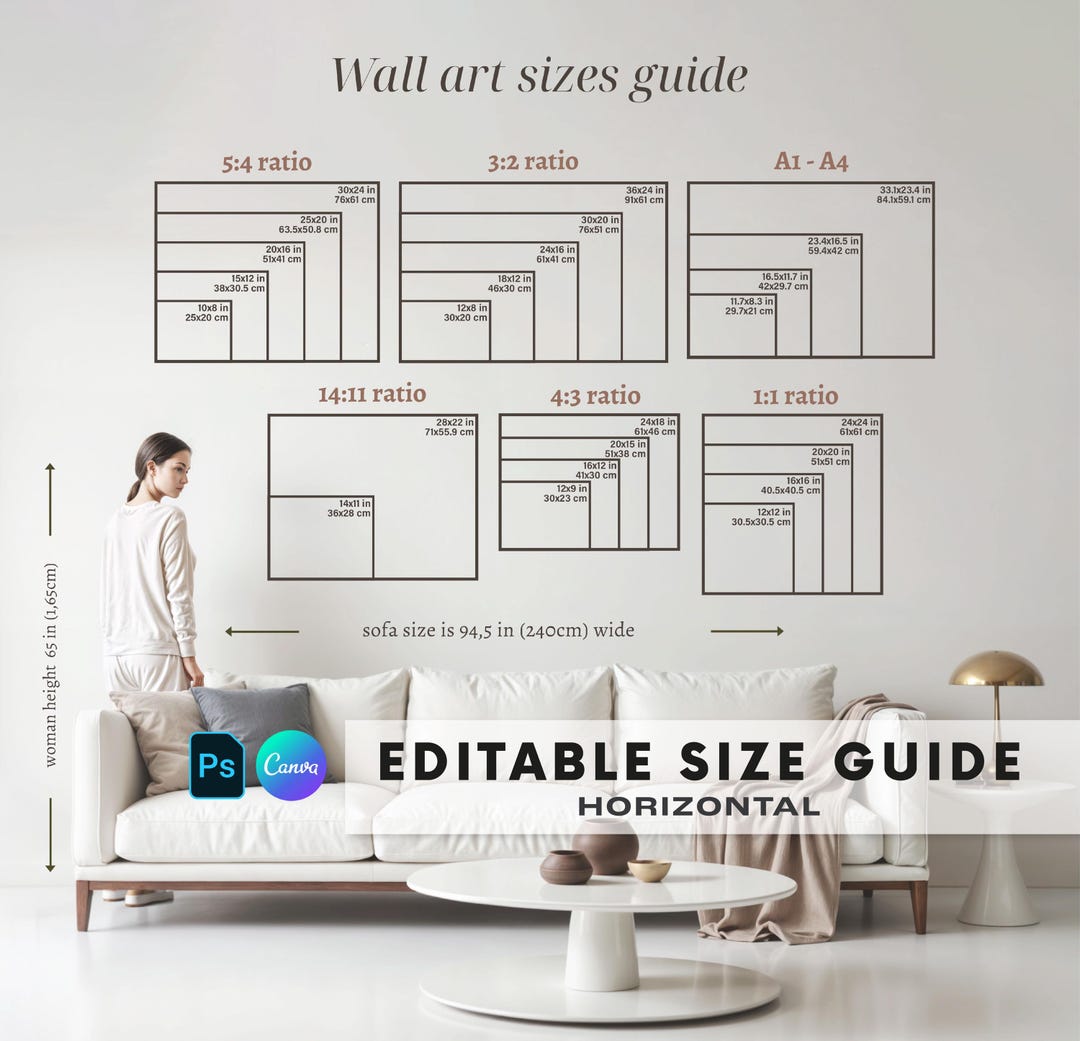 Frame Size Guide, Wall Art Size Chart Horizontal, Frame Size Guide ...