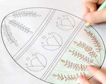 Easter Decoration Printable Banner. Easter Coloring Activity for kids and adults.  Make a bunting with eggs and the words "Happy Easter!"