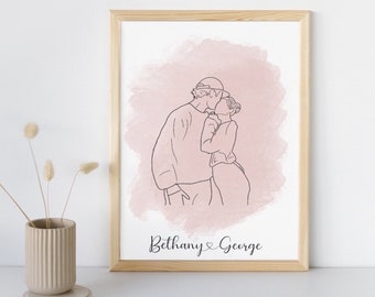 Custom Personalised Digital Portrait Line Drawing | Couples Gift Birthday Gift Mothers Day Gift