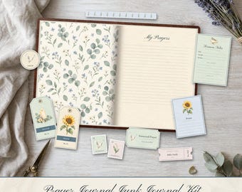 Gebedsdagboek/Junk Journal Kit, Bijbeljournaling met aquarelverf, Preeknotities (digitale download)