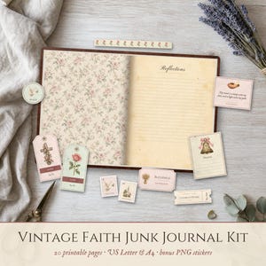 Kit per junk journal a tema fede vintage, journaling biblico cristiano, carte con versetti biblici KJV (download digitale)