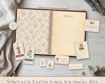 Vintage Faith Junk Journal Kit, Christelijk Bijbeljournaling, KJV Schriftkaarten (Digitale download)