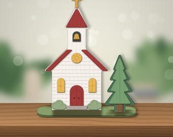 Gelaagde witte landelijke kerk SVG, christelijke decoratie, cadeau voor pastor (digitaal bestand)