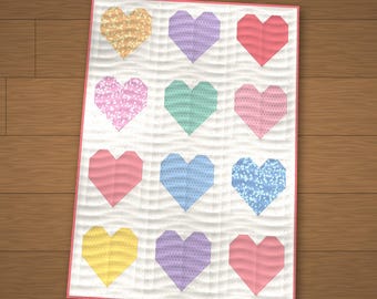 Little Loves Heart Quilt Patroon PDF, Eenvoudige Babydeken, Geschikt voor Fat Quarters (Digitale Download)