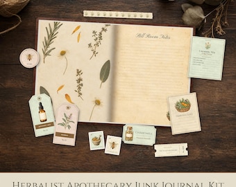 Kruideniersapotheek Junk Journal Kit, printbare ephemera, receptkaarten, labels (digitale download)
