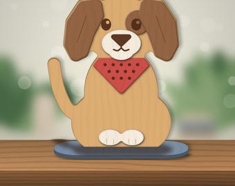 Gelaagde zittende puppy met bandana, beschilderbaar cadeau voor hondenliefhebbers (SVG DXF)