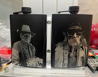 Photo engraved flask - Black 8oz flask - Custom engraved photo