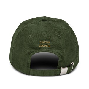 Friend to Critters Corduroy Hat – Dark Green Nature Hat, Woodland Animal Lover Cap, Naturalist Outdoor Hat, Critter Council
