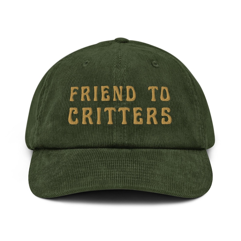 Friend to Critters Corduroy Hat – Dark Green Nature Hat, Woodland Animal Lover Cap, Naturalist Outdoor Hat, Critter Council