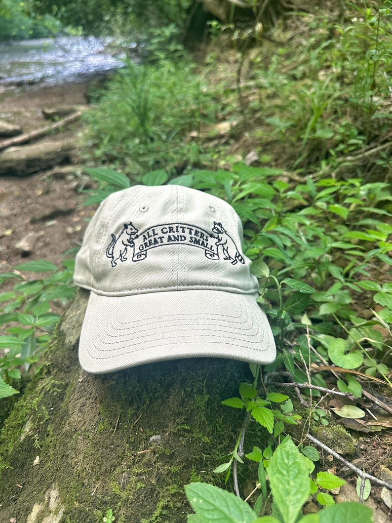 All Critters Great and Small Hat - Embroidered Woodland Cap, Naturalist Folk Animal Hat, Vintage Field Guide Style image 1